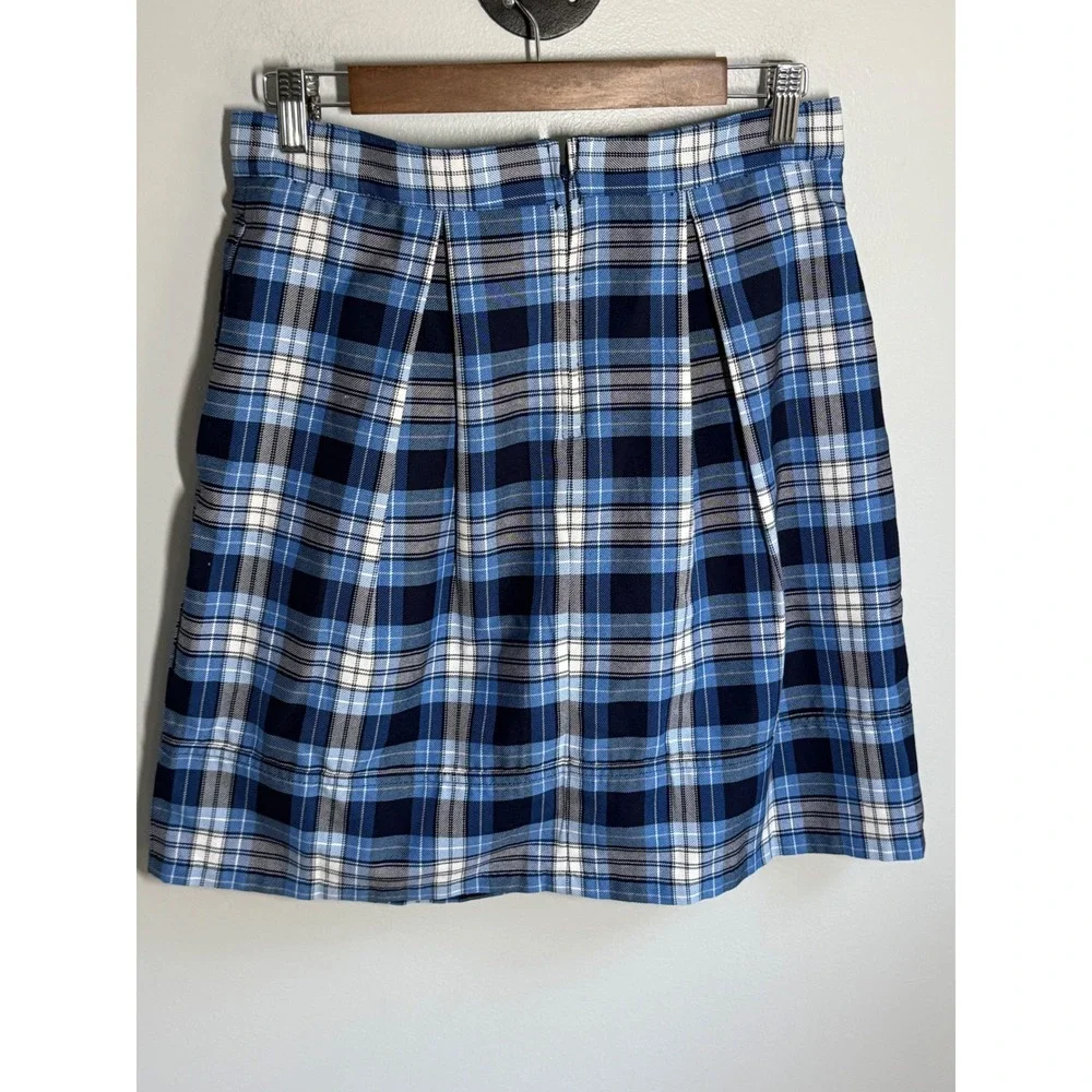 Lands End Blue Plaid Pleated A-Line Skirt Womens Size 6 Preppy Academic